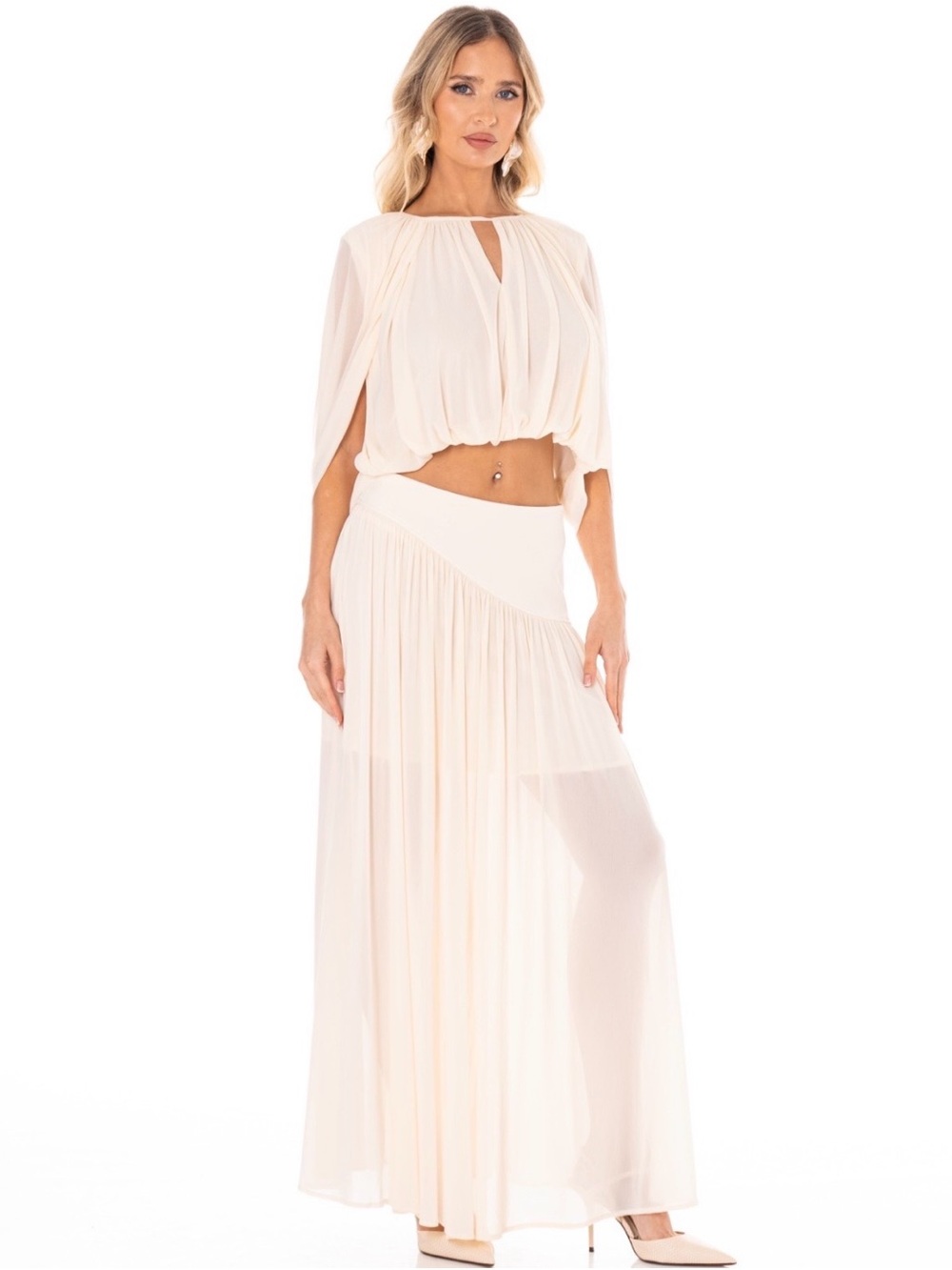 Ivory Dream Chiffon Two-Piece Maxi Skirt Set